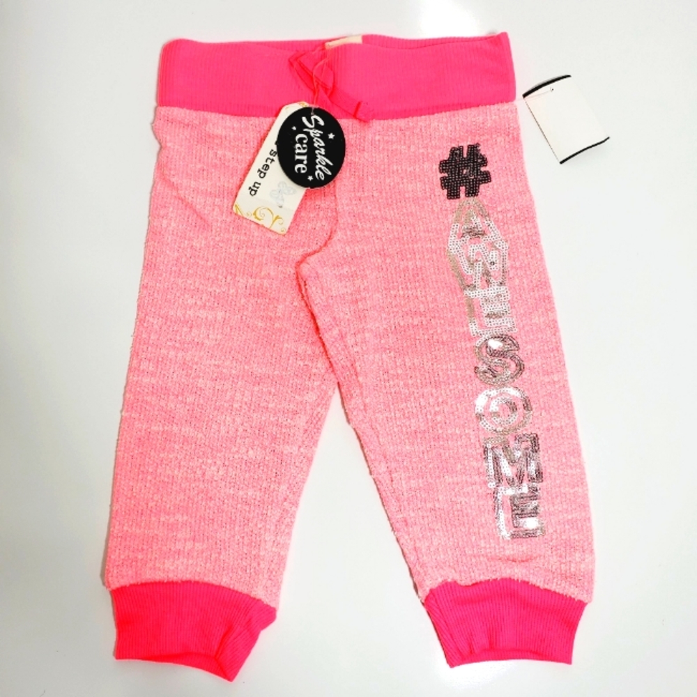 One Step Up Neon Pink Sequin Sweatpants Jogger Size 2T